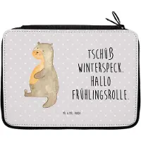 Mr. & Mrs. Panda Federmappe Otter Bauch - Grau Pastell - Geschenk, Schlampermäppchen, Stifte Etui, Federtasche, Bleistiftetui, Sportmuffel, Federmäppchen, Mäppchen, dick