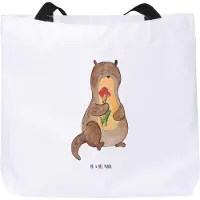 Mr. & Mrs. Panda Reisetasche Otter Blumenstrauß - Weiß - Geschenk, Tote Bag, Niedlich, Schultasche, Strandtasche, Seeotter, Stoffbeutel, Tasche, Süß, See