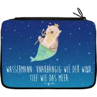 Mr. & Mrs. Panda Etui Wassermann Astrologie - Sternenhimmel Blau - Geschenk, Mäppchen, Federmappe, Sternzeichen, Schlampermäppchen, Schulmäppchen, Federmäppchen