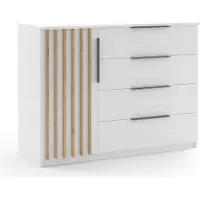 BM-Möbel Kommode mit Lamellen Kair - Loft-Stil - 120 x 48 x 89 cm - Gehäuse Weiß, Fronten Weiß, Lamellen Craft Gold