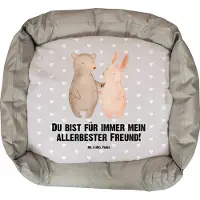 Mr. & Mrs. Panda Hundeliege Bär und Hase Umarmen - Grau Pastell - Geschenk, Best Friends, Jubiläum, Muttertag, für Immer, Freunde, Freundin, Nikolaus, Hundebett, Ostern