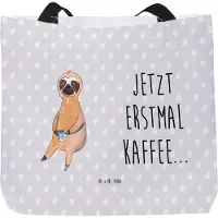Mr. & Mrs. Panda Tote Bag Faultier Kaffee - Grau Pastell - Geschenk, Beutel, Reisetasche, Kaffeetasse, Einkaufstasche, Coffee, Unitasche, Tasche, Frühaufsteher