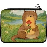 Mr. & Mrs. Panda Federmappe Otter Blumenstrauß Design - Weiß - Geschenk, Niedlich, Mäppchen, Schlampermäppchen, Seeotter See, Bleistiftetui, Etui, Federmäppchen, Süß