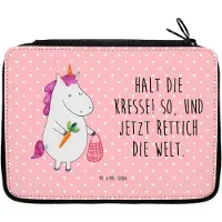 Mr. & Mrs. Panda Etui Einhorn Gemüse - Rot Pastell - Geschenk, Bleistiftetui, Unicorn, Wochenmarkt, Federmappe, Federmäppchen, Mäppchen, Biomarkt, Federtasche, Einhörner