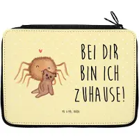 Mr. & Mrs. Panda Stifteetui Spinne Agathe Teddy - Gelb Pastell - Geschenk, Verliebt, Treue, Federtasche, Schlampermäppchen, Bleistiftetui, Miteinander, Mäppchen