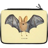 Mr. & Mrs. Panda Federmappe Fledermaus Flügel - Gelb Pastell - Geschenk, Schlampermäppchen, Stifteetui, Schulmäppchen, Lustige Sprüche, Federtasche, Federmäppchen