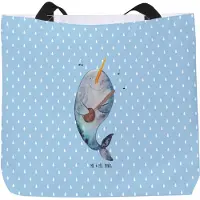 Mr. & Mrs. Panda Strandtasche Narwal Gitarre - Blau Pastell - Geschenk, Probleme, Tanzen, Tote Bag, Wal, Meer, Schultasche, Stoffbeutel, Reisetasche, Gespräche, Tasche
