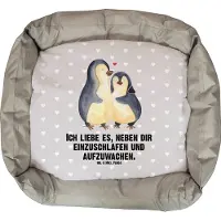 Mr. & Mrs. Panda Hundekörbchen Pinguine Einschlafen - Grau Pastell - Geschenk, Vatertag, Mitbringsel, für Freundin, Frauen, Muttertag, Partner, Hochzeitstag, Ostern, Hund
