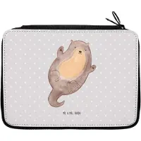 Mr. & Mrs. Panda Federtasche Otter Umarmen - Grau Pastell - Geschenk, Etui, Seeotter See, Optimistisch, Stifteetui, gut Gelaunt, Mäppchen, glücklich, Federmappe, Hallo