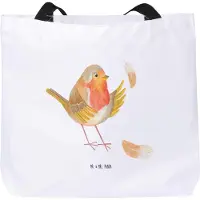Mr. & Mrs. Panda Tote Bag Rotkehlchen Federn - Weiß - Geschenk, Beutel, Vogel, Motivation Sprüche, Gute Laune, fliegen, Tasche, Strandtasche, Schultasche, Laptoptasche