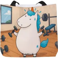Mr. & Mrs. Panda Stoffbeutel Einhorn Fitness Design - Weiß - Geschenk, Gym, Tote Bag, Abnehmen, Pandatasche, Fitnessstudio, Sport, Schultasche, Tasche, Sixpack, Unicorn