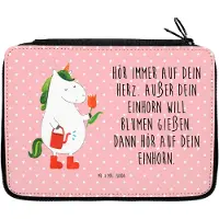 Mr. & Mrs. Panda Schlamper Einhorn Gärtner - Rot Pastell - Geschenk, Bleistiftetui, Mäppchen, Federmäppchen, Etui, Freundin, Unicorn, Federtasche, Garten, Blume, Stiefel