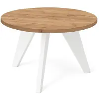 Dekori.Interiors Runder Couchtisch Weiß LORA 75 cm, Eiche Craft Golden mit Buchenholzgestell – minimalistisch, skandinavisch