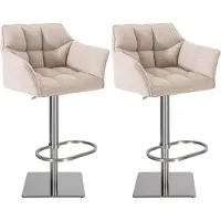 BellaFurn Set aus 2 verstellbaren Barhockern – Hochhocker – Extra Sitzkomfort | Grundfarbe: Edelstahl | Farbe: Elfenbein