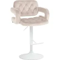 BellaFurn Velours-Barhocker – r Barhocker – höhenverstellbar und bequemer Halt | Farbe: Creme | Materialbasis: Metall mattweiß