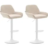 BellaFurn Set mit 2 verstellbaren Barhockern – Barhocker – bequeme Rückenlehne und Fußstütze | Farbe: Creme | Grundfarbe: weiß