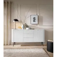 EasyFurniture Easy4You Kommode Z1 Weiss Matt 168x87x39 cm (B x H x T) mit 3 Schubladen und 2 Türen Sideboard Ideal für Wohnzimmer, Schlafzimmer Moderne Elegante Schubladenschrank mit Schwarzer Metallfuß