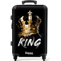 NoBoringSuitcases.com Hartschalen Koffer Mittelgroß 67x43x25 cm, 72L, Bunte Graffiti-Drucke: Schwarz - Krone, Reisekoffer mit 4 Rollen