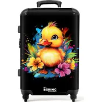 NoBoringSuitcases.com Großer Koffer - Ente mit tropischen Blumen - Kombinationsschloss TSA - Hartschalen Trolley 4 Rollen - 72 liter - Reisekoffer - 66 cmKoffer Mittelgroß 67x43x25 cm, 72L,
