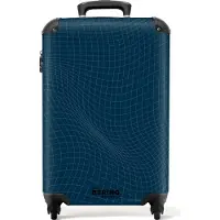 NoBoringSuitcases.com Hartschalen Handgepäck Koffer 55x35x20 cm, 36L, Abstrakte Drucke für Männer: Blau mit gewellten abstrakten Linien, Reisekoffer mit 4 Rollen