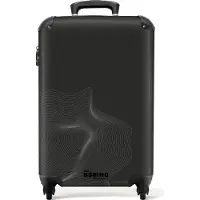 NoBoringSuitcases.com Hartschalen Handgepäck Koffer 55x35x20 cm, 36L, Abstrakte Drucke für Männer: Schwarz mit weißen Wellenlinien, Reisekoffer mit 4 Rollen