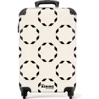 NoBoringSuitcases.com Hartschalen Handgepäck Koffer 55x35x20 cm, 36L, Abstrakte Drucke für Frauen: Beige mit schwarzen Kreisen, Reisekoffer mit 4 Rollen