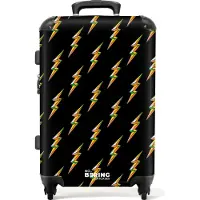 NoBoringSuitcases.com Hartschalen Koffer Mittelgroß 67x43x25 cm, 72L, Druck für Männer: Schwarz mit bunten Blitzen, Reisekoffer mit 4 Rollen