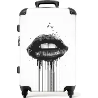 NoBoringSuitcases.com Großer Koffer - Lippen - Schwarz - Vögel - Abstrakt - Kombinationsschloss TSA - Hartschalen Trolley 4 Rollen - 72 liter - Reisekoffer - 66 cmKoffer Mittelgroß 67x43x25 cm, 72L,