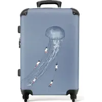 NoBoringSuitcases.com Großer Koffer - Vintage-Qualle - Blau - Kinder - Kombinationsschloss TSA - Hartschalen Trolley 4 Rollen - 72 liter - Reisekoffer - 66 cmKoffer Mittelgroß 67x43x25 cm, 72L,
