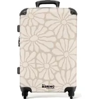 NoBoringSuitcases.com Großer Koffer - Hellbraun mit beigen Blüten - Kombinationsschloss TSA - Hartschalen Trolley 4 Rollen - 72 liter - Reisekoffer - 66 cmKoffer Mittelgroß 67x43x25 cm, 72L,