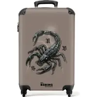 NoBoringSuitcases.com Hartschalen Handgepäck Koffer 55x35x20 cm, 36L, Verschiedene Drucke für Männer: Braun mit schwarzem Skorpion, Reisekoffer mit 4 Rollen