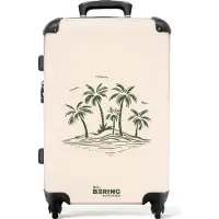 NoBoringSuitcases.com Hartschalen Koffer Mittelgroß 67x43x25 cm, 72L, Sommerdruck für Männer: Beige mit grünen Palmen, Reisekoffer mit 4 Rollen