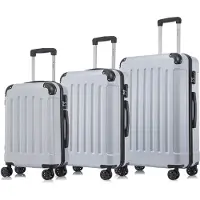YONSLY Suitcase Set, Rollkoffer Handgepäck, Kofferset, mit 4 Rollen 360°, Hartschalenreise Zahlenschloss, Weicher Gummigriff (3er Set, M,L&XL,Silber)