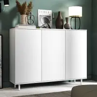 Jerpax Kommode "Masimo" 150 cm, Aufbewahrungsschrank, Kommode mit 3 Türen, Weiß, Push-to-Open, Loft-Design
