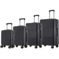 YONSLY Suitcase Set, Rollkoffer Handgepäck, Kofferset, mit 4 Rollen 360°, Hartschalenreise Zahlenschloss, Weicher Gummigriff (4er Set, S,M,L&XL, Schwarz)