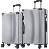 YONSLY Suitcase Set, Rollkoffer Handgepäck, Kofferset, mit 4 Rollen 360°, Hartschalenreise Zahlenschloss, Weicher Gummigriff (2er Set, L&XL, Silber)