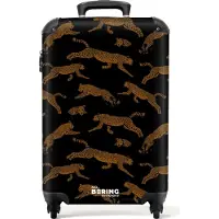 NoBoringSuitcases.com Hartschalen Handgepäck Koffer 55x35x20 cm, 36L, Abstrakte Drucke für Frauen: Schwarz mit Panthern, Reisekoffer mit 4 Rollen
