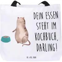 Mr. & Mrs. Panda Strandtasche Katze Fressen - Weiß - Geschenk, Tote Bag, Laptoptasche, Schultasche, Freizeittasche, Tasche