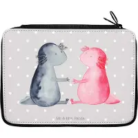Mr. & Mrs. Panda Etui Axolotl Liebe - Grau Pastell - Geschenk, Lurch, Federmäppchen, Stifteetui, Schlampermäppchen, Federtasche, Mäppchen, Schüleretui, Valentinstag