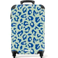 NoBoringSuitcases.com Hartschalen Handgepäck Koffer 55x35x20 cm, 36L, Bunte Drucke für Frauen: Blauer und grüner Pantherdruck, Reisekoffer mit 4 Rollen