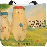 Mr. & Mrs. Panda Tote Bag Bären mit Blumenkranz Design - Weiß - Geschenk, Familie, Stoffbeutel, Reisetasche, Family, Muttertag, Tasche, Pandatasche, Strandtasche, Kinder