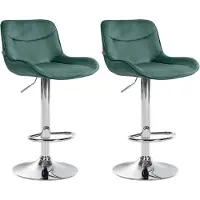 BellaFurn Barhocker-Set aus Samt – Hochhocker – Bequemer, verstellbarer Sitz mit 360°-Drehfunktion | Farbe: Grün | Grundfarbe: Chrom