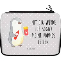 Mr. & Mrs. Panda Mäppchen Pinguin Pommes - Grau Pastell - Geschenk, Federmappe, für Freundin, Etui, Frauen, Federtasche, Federmäppchen, Hochzeitstag, Valentinstag