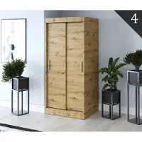 FURMEB Patryk Hojka FurMeb24 Schiebetrenschrank GOLD -90x200cm 2-triger Kleiderschrank Ohne Spiegel, Schiebeschrank-(ARTISAN EICHE)