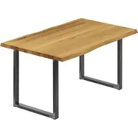 LAMO Manufaktur Esstisch Küchentisch Schreibtisch Couchtisch aus Massivholz, mit Baumkante 100x80x76 cm (AxBxH), Loft, Rustikal / Rohstahl mit Klarlack, LUB-01-A-003-0000L