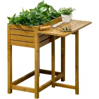 Northio Hochbeet Blumenkasten Pflanzkasten Mit Klappbarer Tischplatte, Kräuterbeet Mit Innenverkleidung Aus Vlies, Holz, Braun, 64 X 80 X 30 Cm