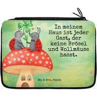 Mr. & Mrs. Panda Bleistiftetui Marienkäfer Fliegenpilz Design - Weiß - Geschenk, Schreibmappe, Mäppchen, Federtasche, Zuhause, Lustige Sprüche, Schlampermäppchen, Wohnung