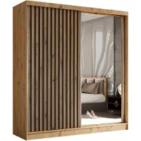 AGMAT-FURNITURE AGMAT Schwebetürenschrank Nevada, Kleiderschrank mit Spiegel und 2 Türen, Moderne Garderobe in Farbe: Artisan, Schrank in Größe: 200 x 216 x 61 cm