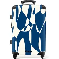 NoBoringSuitcases.com Hartschalen Koffer Mittelgroß 67x43x25 cm, 72L, Bunte Drucke für Frauen: Blau mit weißen abstrakten Formen, Reisekoffer mit 4 Rollen
