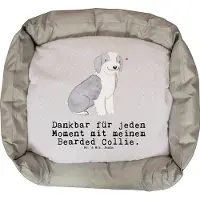 Mr. & Mrs. Panda Hundekörbchen Bearded Collie Moment - Grau Pastell - Geschenk, Valentinstag, Vatertag, Welpen, Muttertag, Britischer Hütehund, Weihnachten, Hund